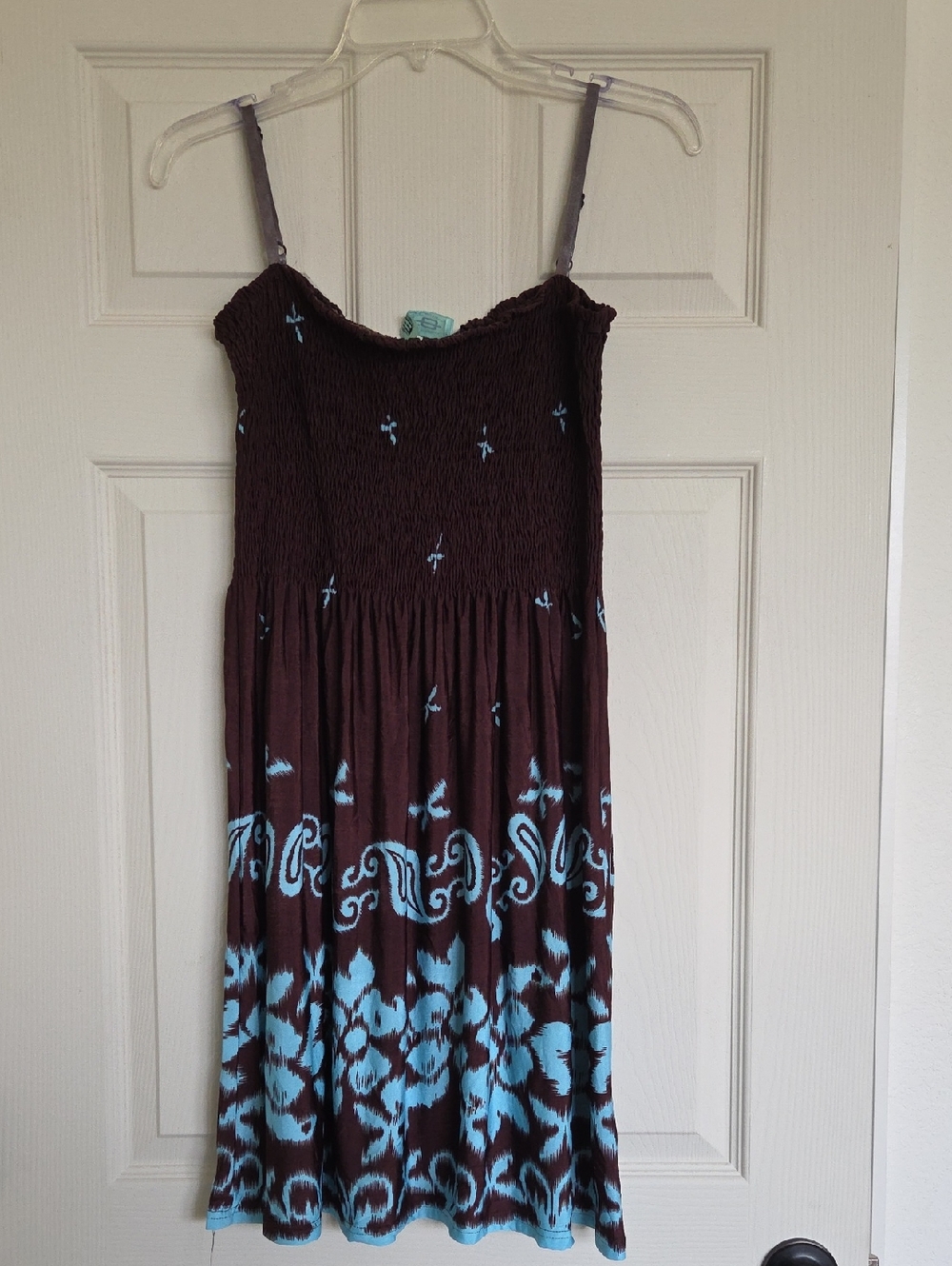 Brown & Light Blue Floral Smocked Sundress